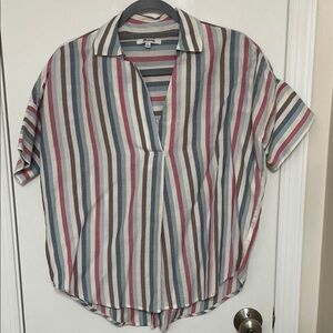Madewell Multicolor Striped Blouse with button back